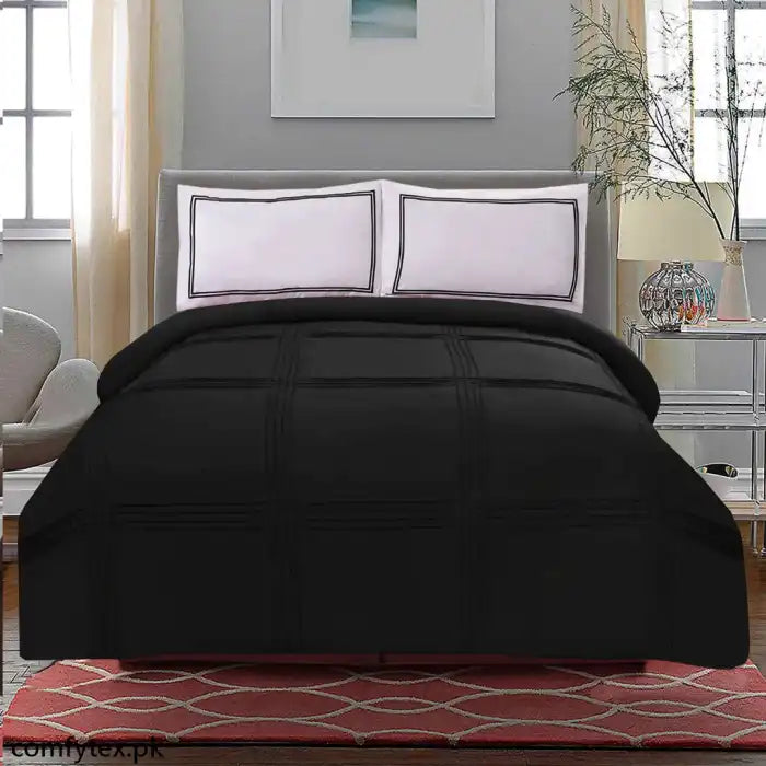 3 Pcs Luxury Baratta Pleated Duvet Set Black