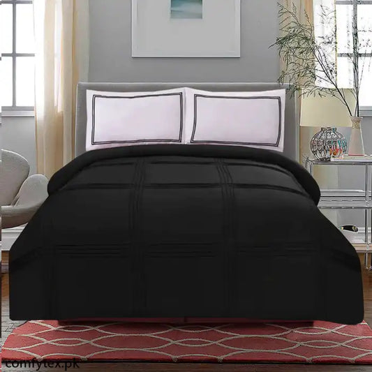 3 Pcs Luxury Baratta Pleated Duvet Set Black