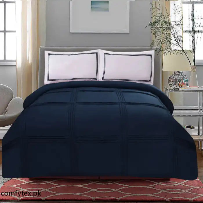3 Pcs Luxury Baratta Pleated Duvet Set Navy