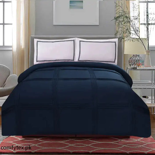 3 Pcs Luxury Baratta Pleated Duvet Set Navy