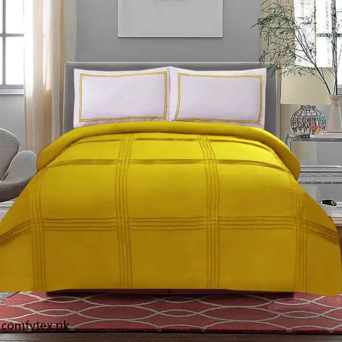 3 Pcs Luxury Baratta Pleated Duvet Set Yellow