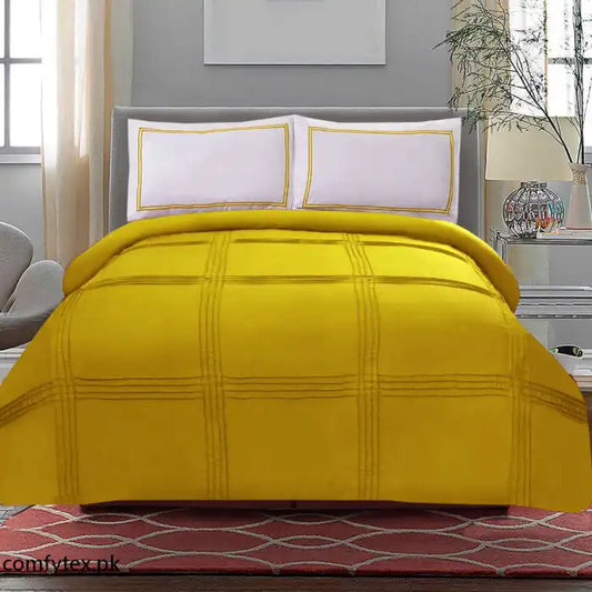3 Pcs Luxury Baratta Pleated Duvet Set Yellow